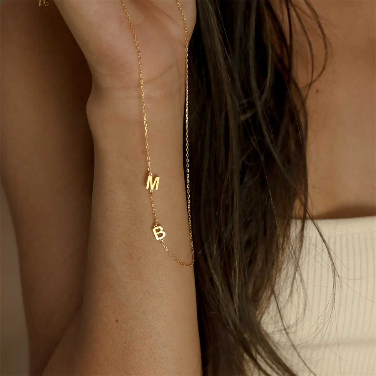 Off-Center Letter Necklace by Minimalist Gold Color Stainless Steel Custom Letter Necklace Sideways Initial Necklace for MomXJ251104