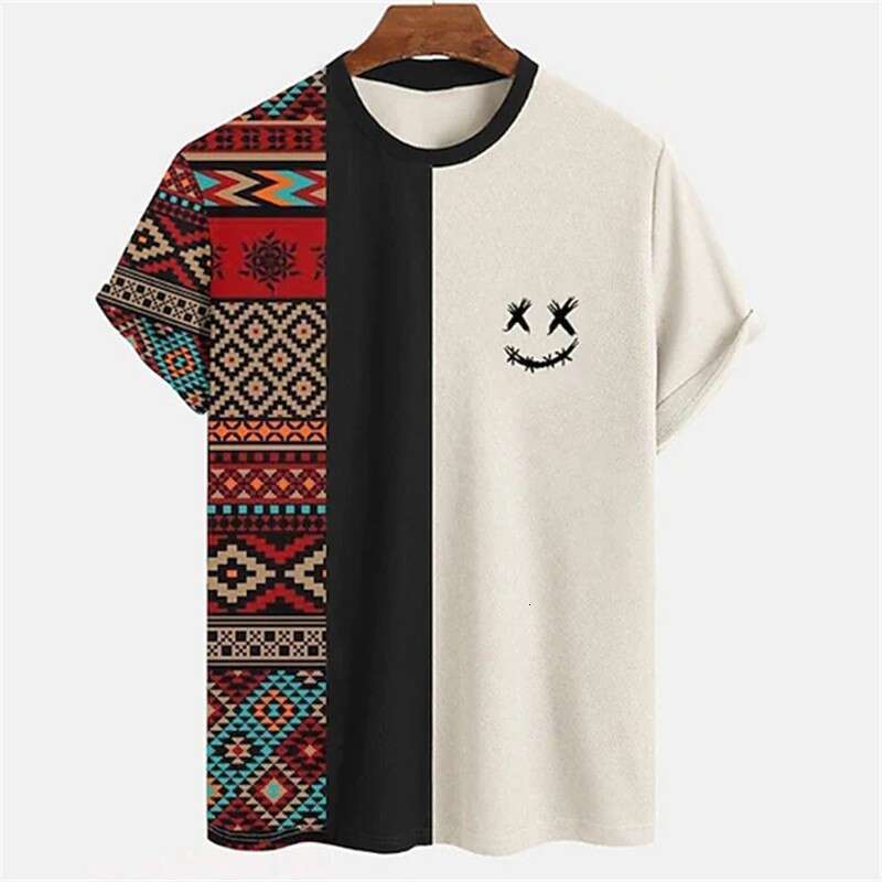 2025 European and American Summer 3D Effect Color blocked Short Sleeve Round Neck Men's T-shirt New Casual Versatile Fashion Clothing