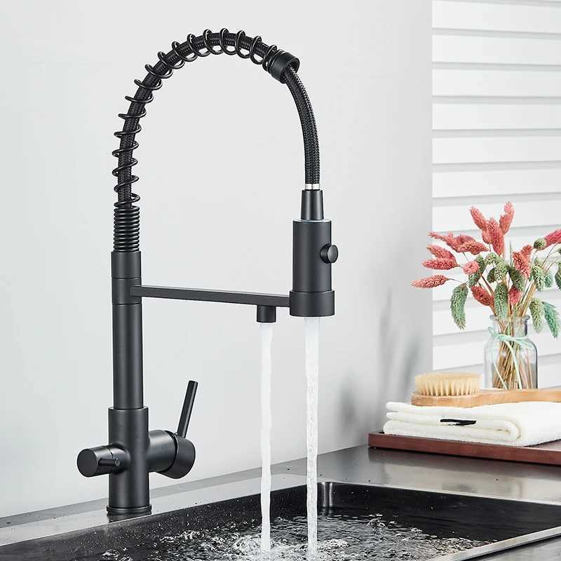 Black Filtered Kitchen Water Filter Kitchen Faucets Dual Spout Filter Faucet Mixer Water ification Water Crane For Kitchen Y251104