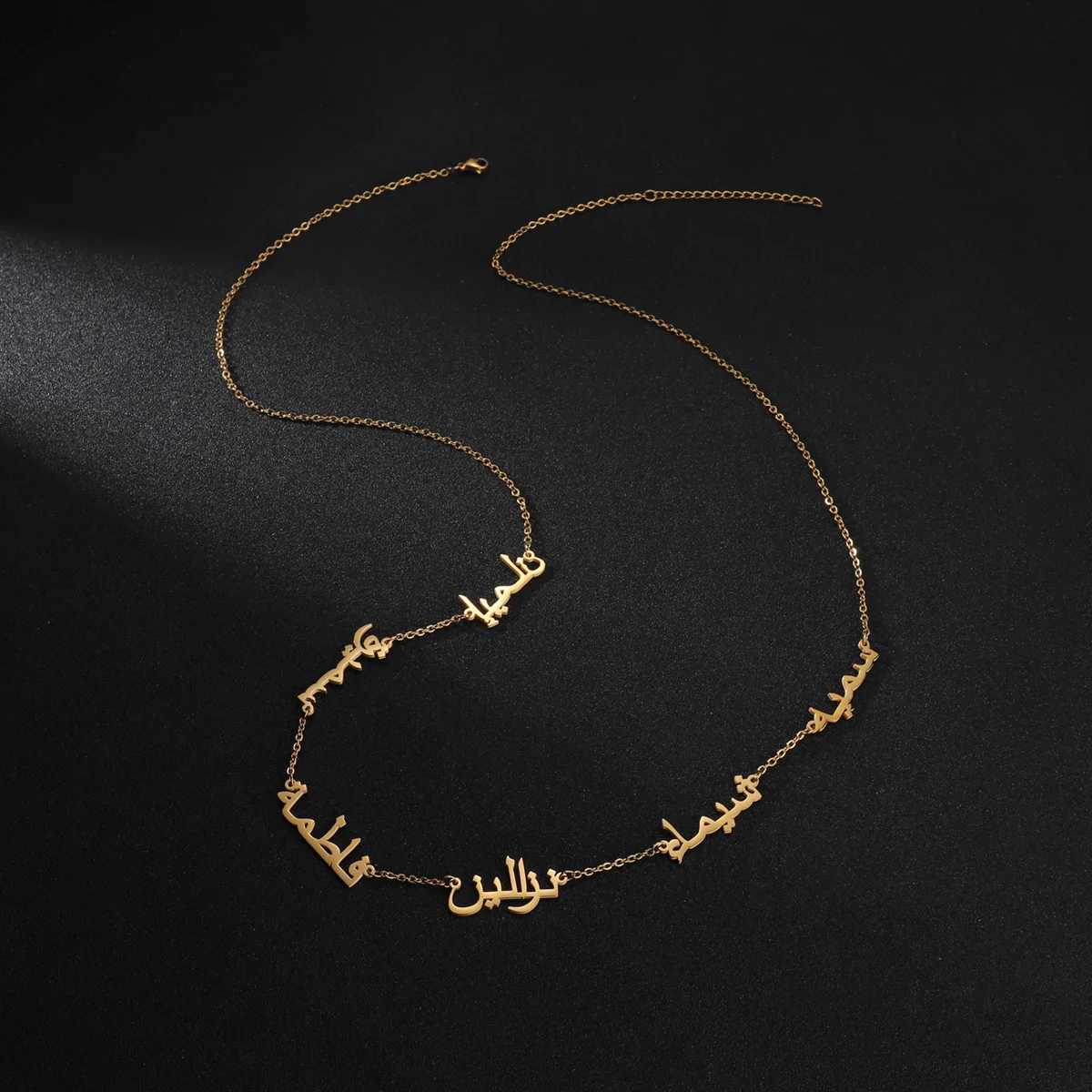 Akizoom Personalized Multiple 1-6 Arabic Names Letters Necklace Stainless Steel Plated Chain Choker for Women Jewelry GiftXJ251104