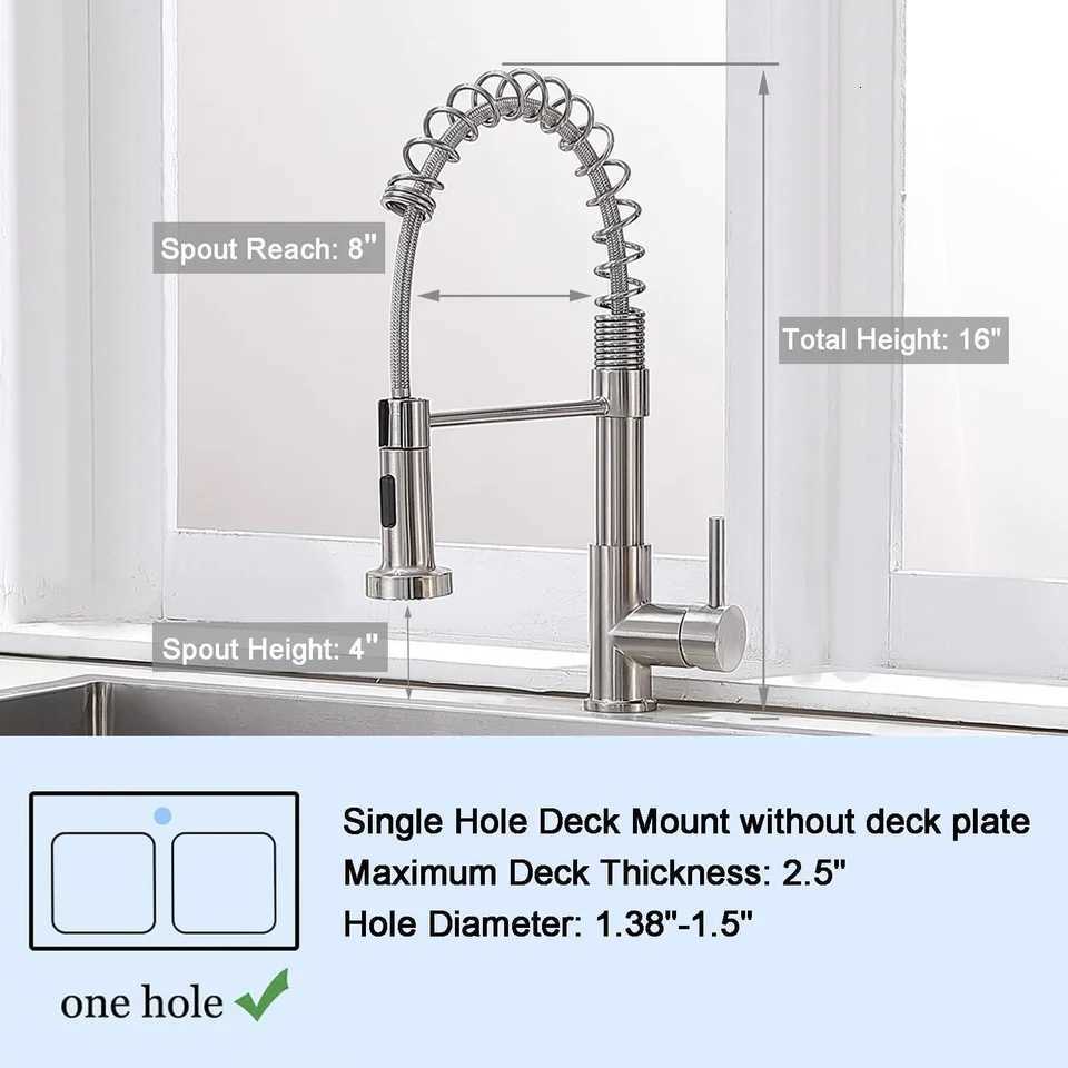 Cmercial Bed Nickel Kitchen Faucet with Pl Down Sprayer Modern Stainless Steel Single Handle Spring Kitchen Faucets Y251104