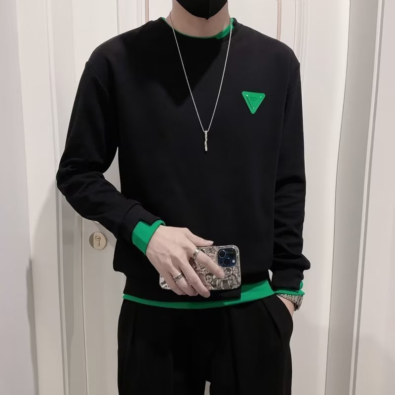 Men's Sweaters Autumn Winter Casual Men's Hoodie Long Sleeve Slim Knitted Pullovers Fashion Contrast Crew Neck Knitted Pullover Men Clothing