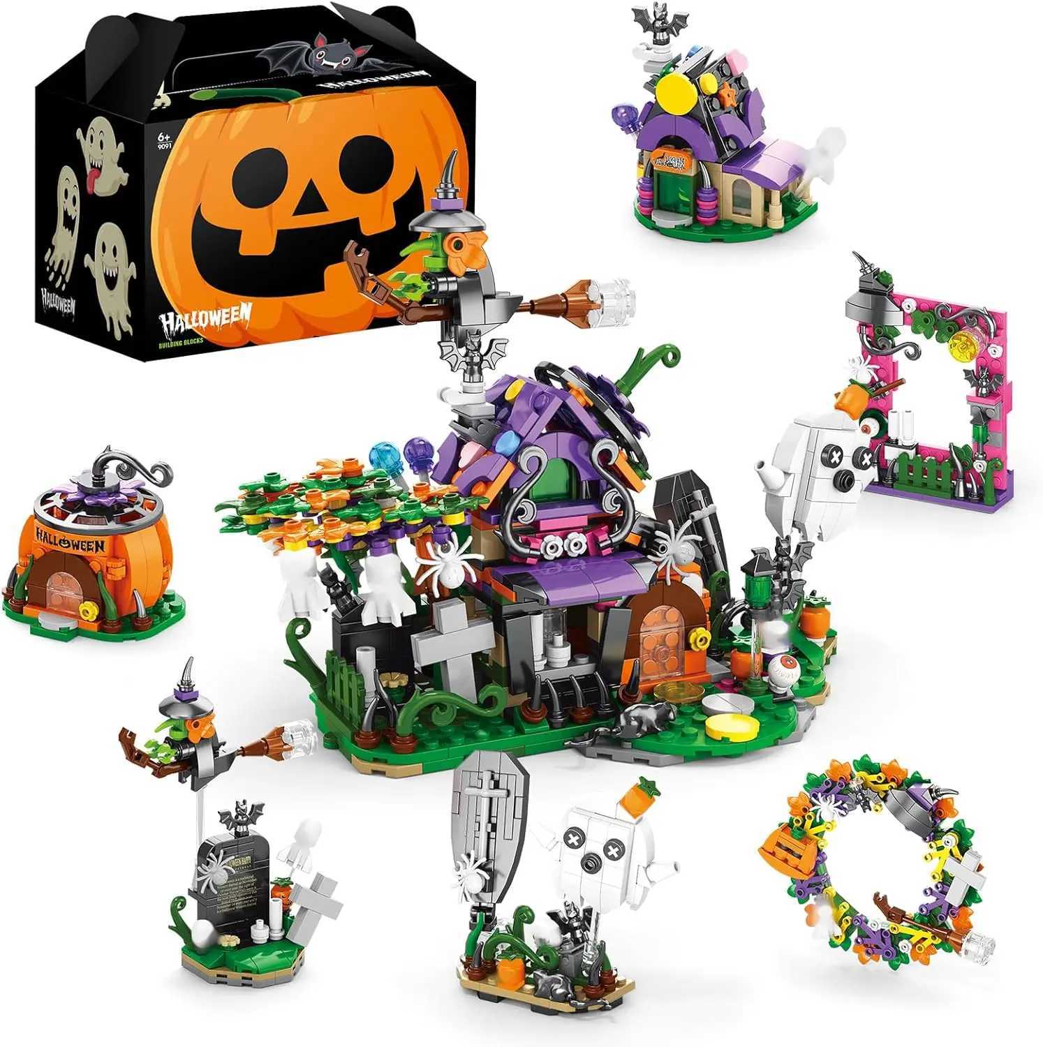6 in1 Halloween Prank Haunted House Building Block Set Small Particle Assembly Model Puzzle Toy Holiday Gift C251104