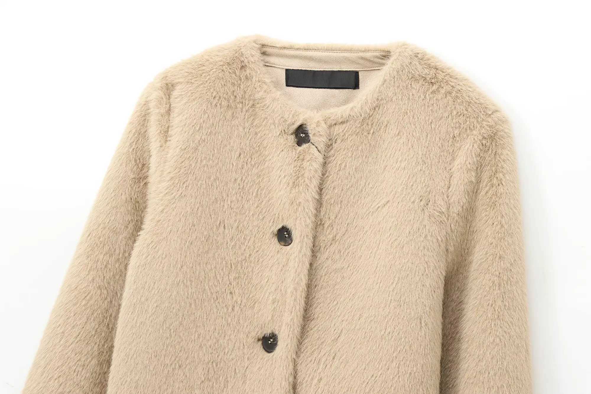 BSAY Autumn New Product 2025 Womens Simple Fashion Casual Round Neck Single breasted Decorative Short Coat J2511031