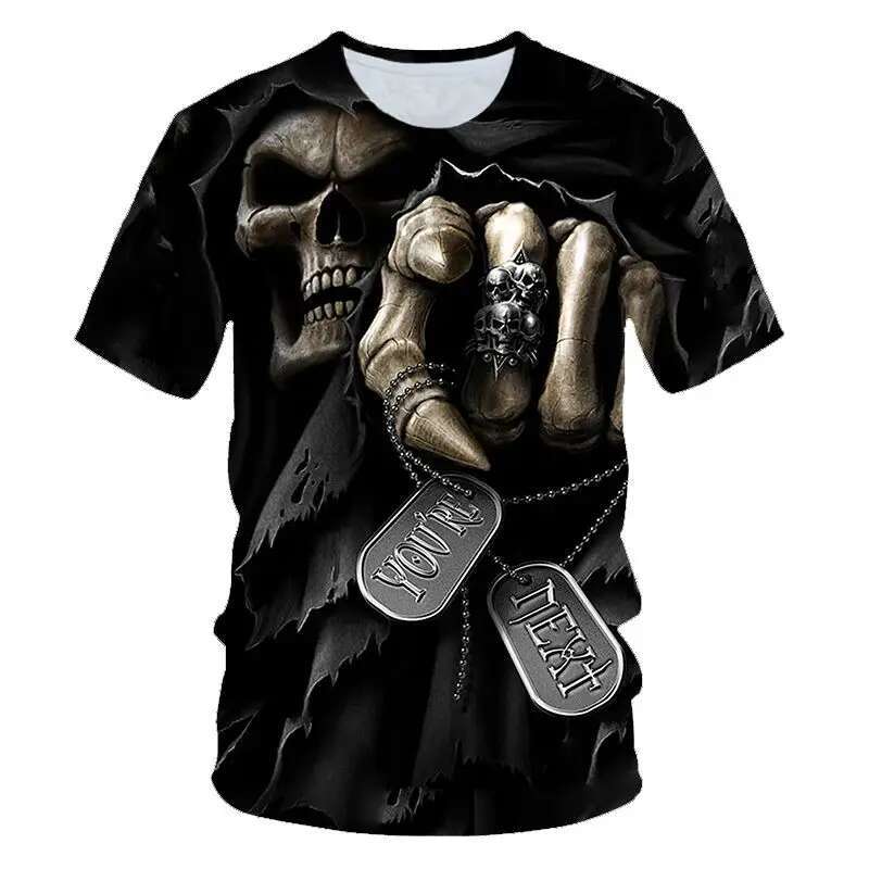New Summer Men Scary Skull Cool Street Casual 3d Printed T-Shirt Fashion Trend Personality Plus Size O Neck Short Sleeve Top