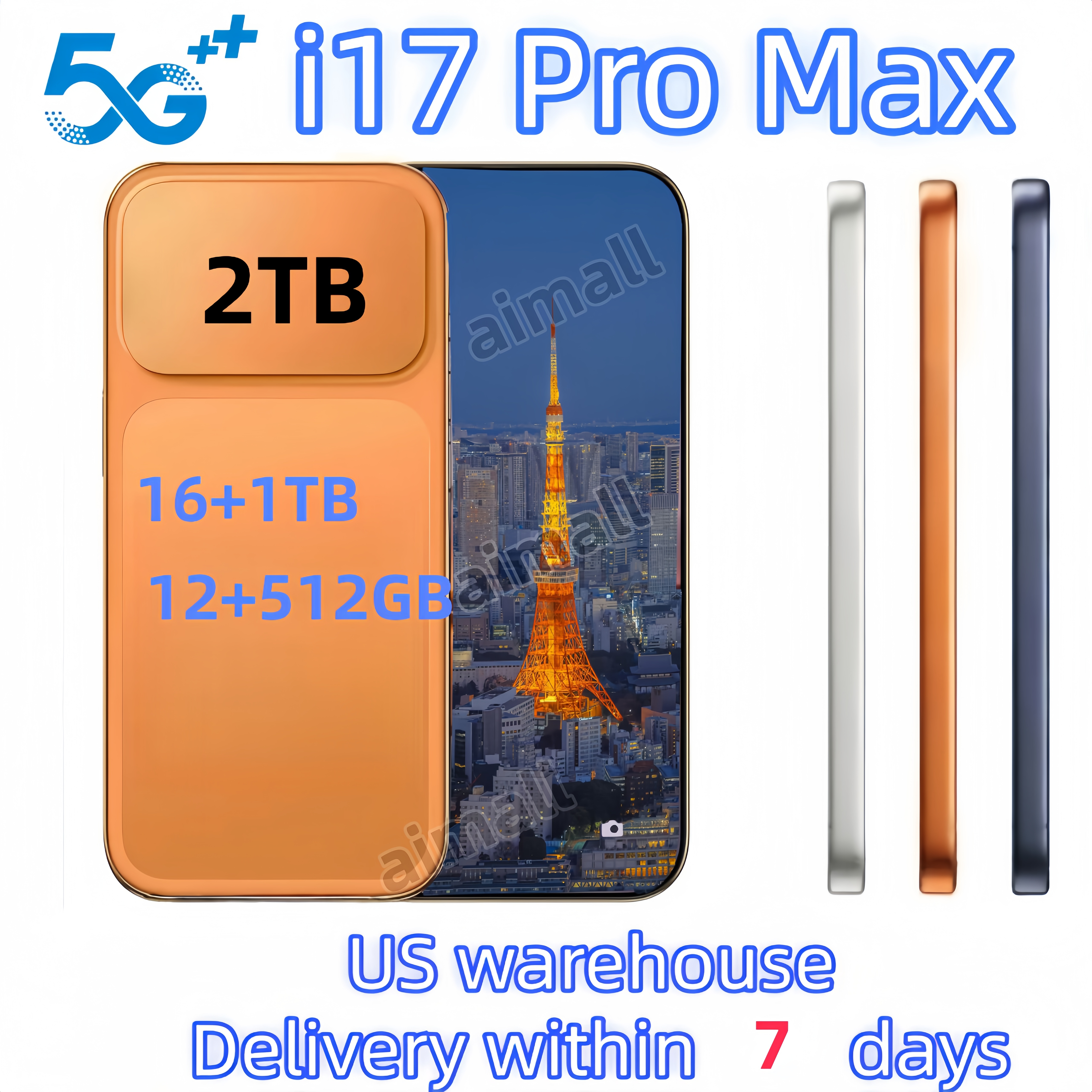 i16 i17 Face ID Pro Max 5G Smart Phones 4G LTE Octa Core 256GB 512GB 1TB Android OS 6.9 inch All Screen USB-C 3.0 GPS WiFi 20MP Camera Control Smartphones Green Tag Sealed