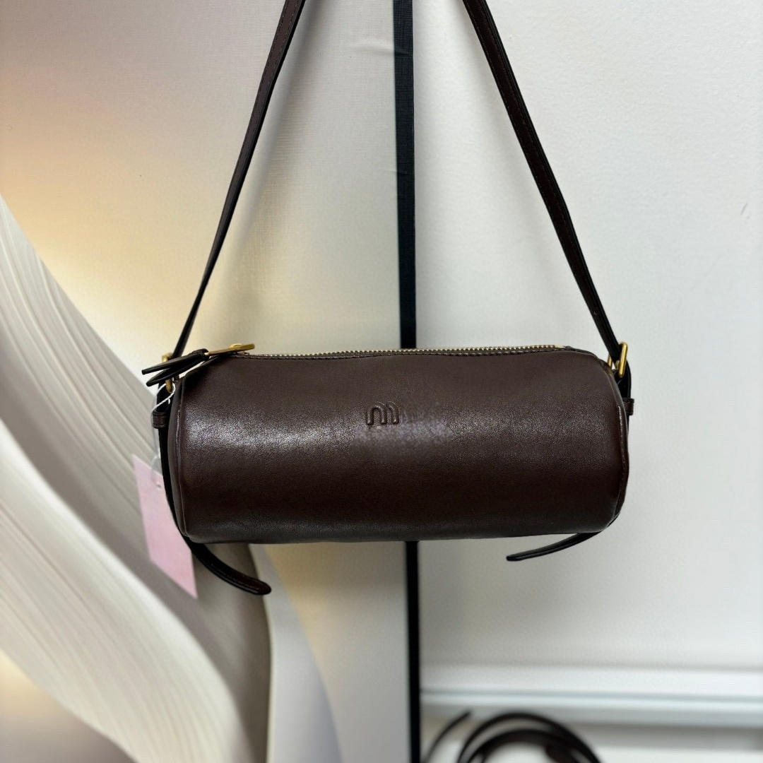 High quality Quilted Leather Cylinder Crossbody Bag with Adjustable Chain Strap & Top Handle 22cm