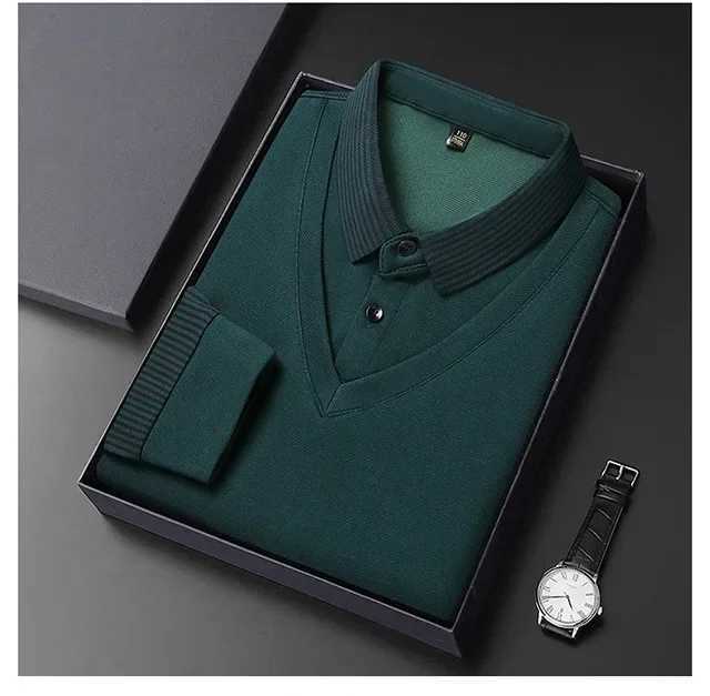 Spring 2025 mens high-end fake two-piece thick shirt with a casual and fashionable collar and bottom polo shirt with soft and high stretch fabric W250