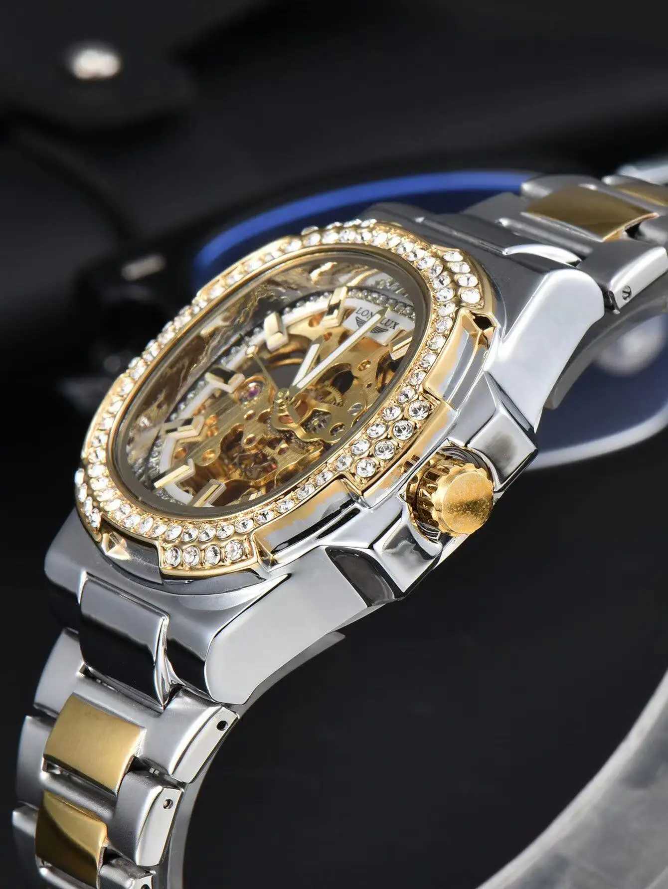 Men automatic watch luxury mechanical watches stainless steel skeleton waterproof diamond luminous mens watch Boyfriends GiftT251104
