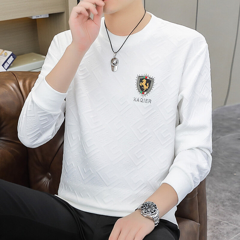 Men's Long Sleeve Thermal Underwear For Spring And Autumn, Casual Designer T-shirt Warm Thickened Sweatshirt Jacket For Fall And Winter, Export C