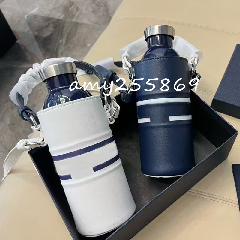 Party favor classical letter stainless steel thermoses fashion drinking cup portable strap water bottle d gifts comes with gift box