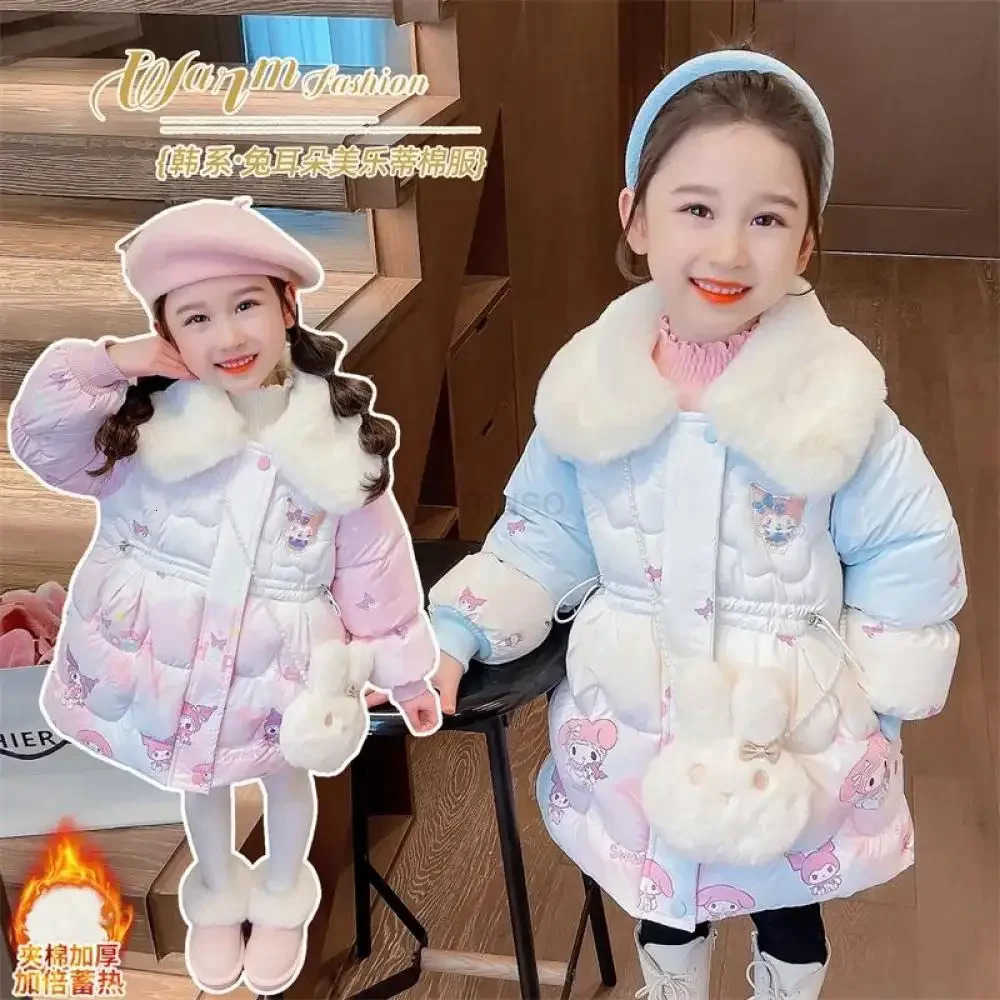 Sanrio Cartoon Cotton Clothes Child Girls Thicken Warm Coat Kuromi Princess Autumn Winter Clothing Plus Velvet Baby Winter Cute Coat H251104