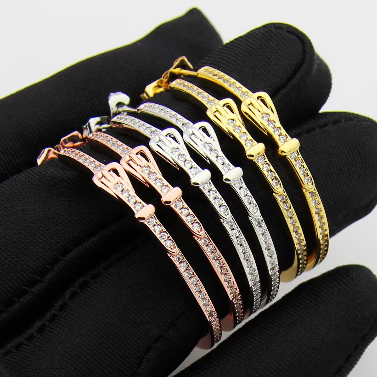 Fashion brand H classic C-shaped belt buckle diamond earrings high-quality 18k gold jewelry for women Z260313