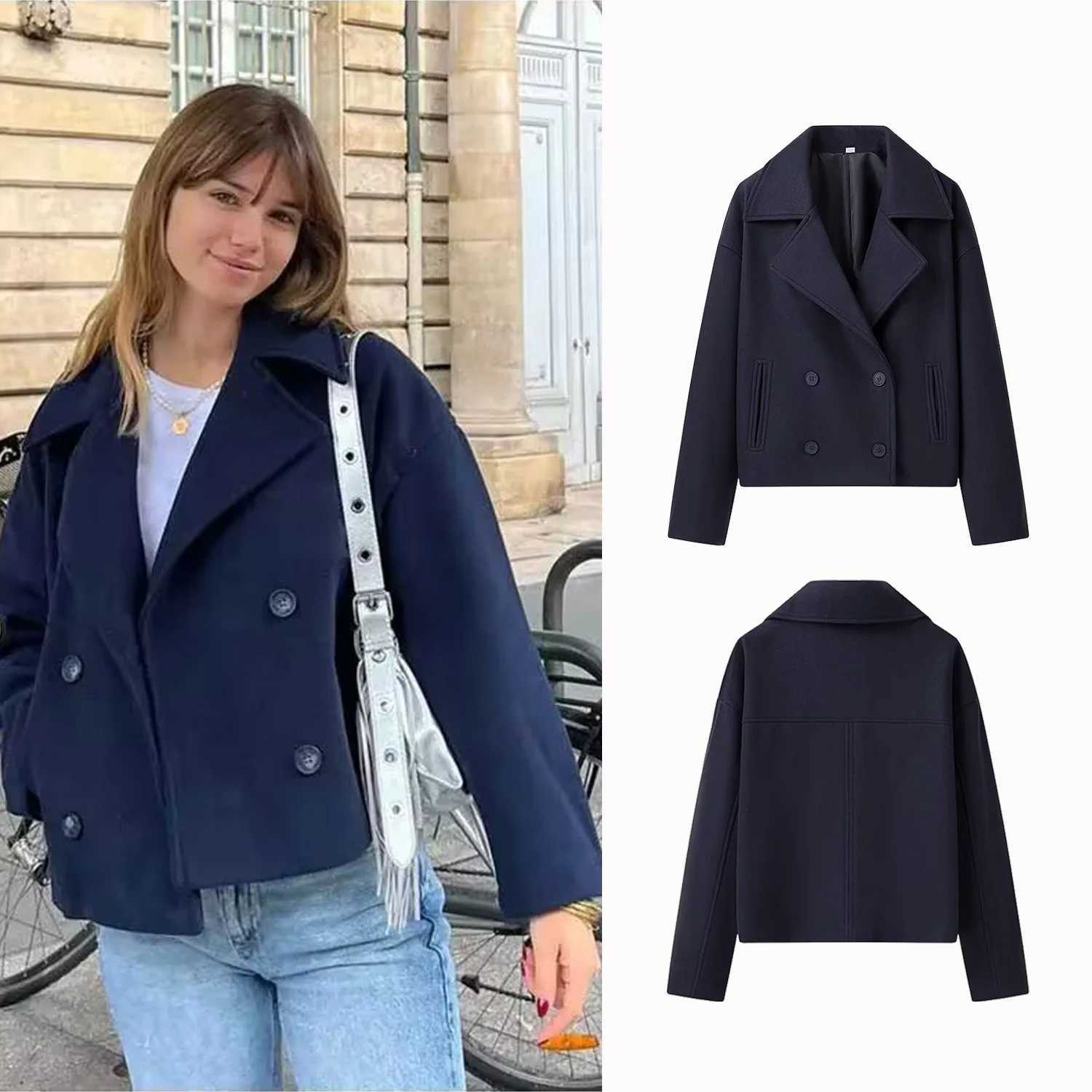 Autumn Winter Women Blazer Woolen Coats Casual Double Breasted TurnDown Collar Female Short Jackets Lady Loose Outcoat Streetwe J251103