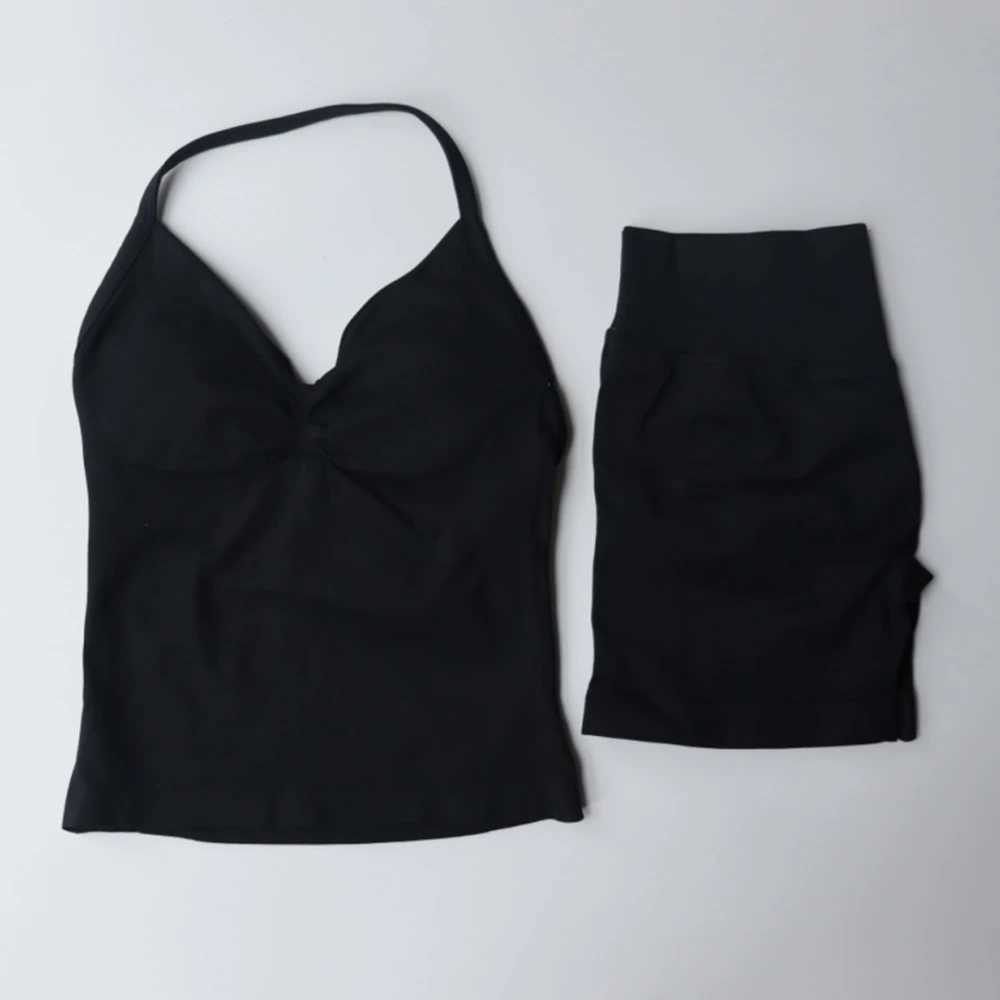 Impact Gym Set 2-piece long line shoulder strap top sports vest Scrunch shorts sports sling set fitness clothing seam yoga set W250403