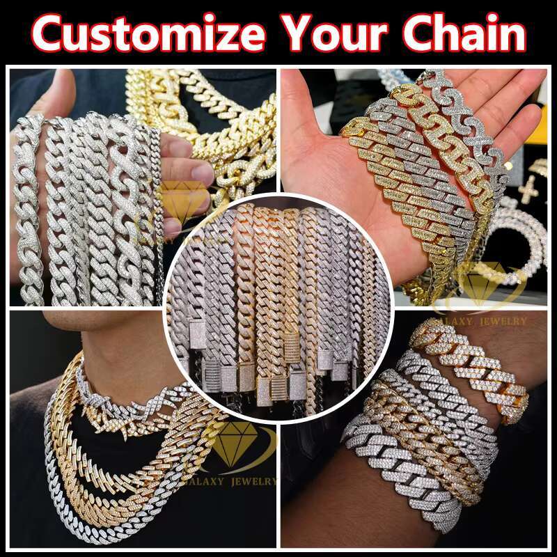 Full Iced Out Hip Hop Jewelry Moissanite Diamond Cut Rope Chain Necklace Sterling Silver 8/10/12mm Twisted Diamond Rope Chain