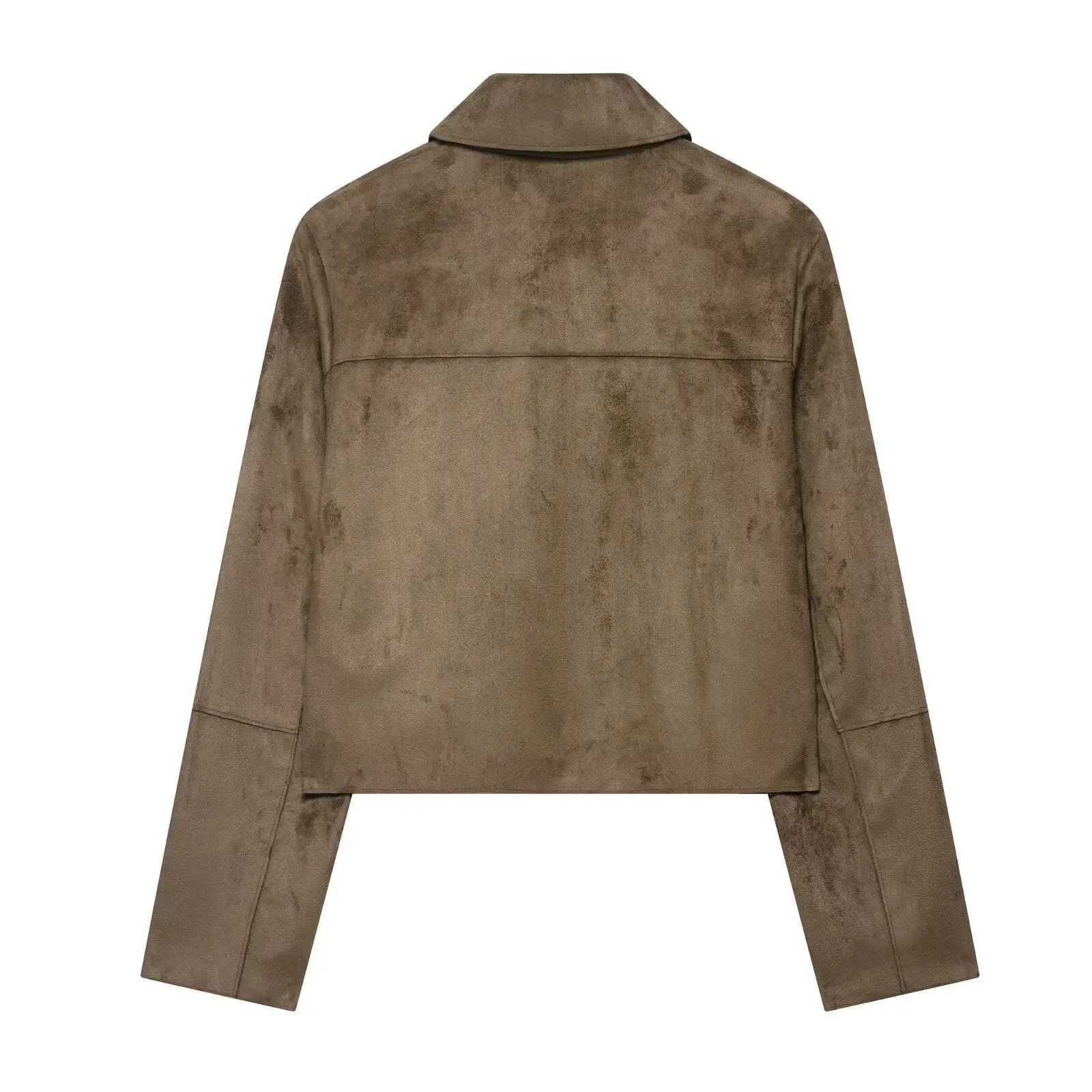 Suede Jacket For Womens Autumn Street Vintage Casual Pockets Coat Solid Lapel Long Sleeve Fashion Short Jackets J251103