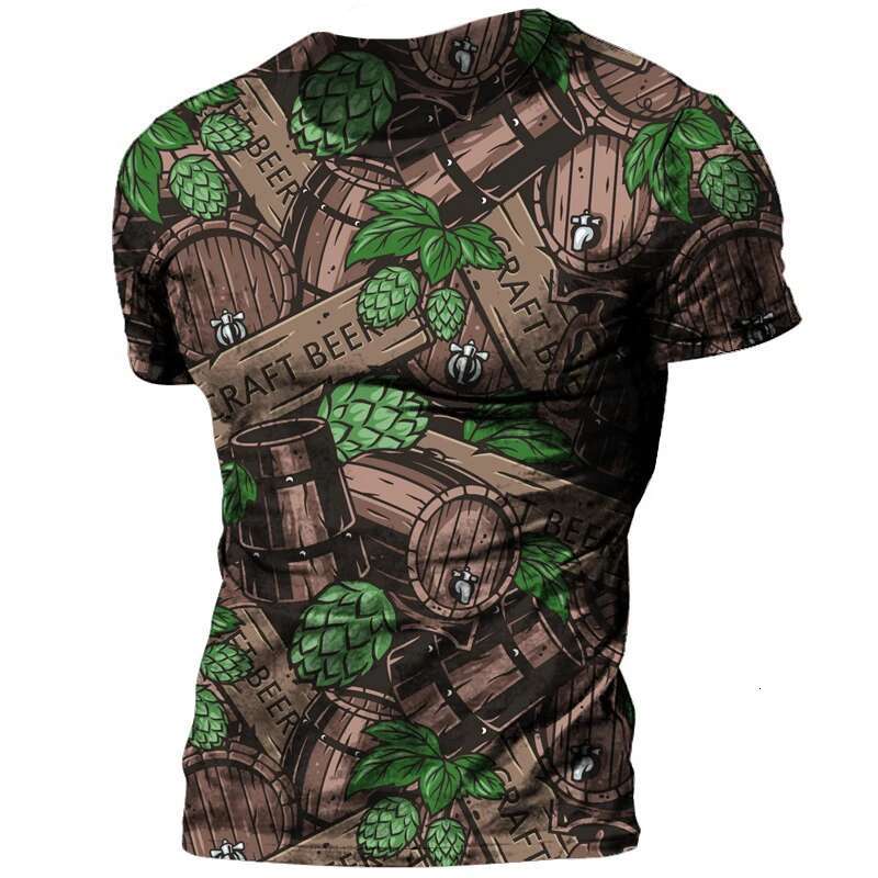 Summer Vintage Beer 3D Haruku Printed Men Women Party Personality Hip Hop Street Fashion Crew Neck Short-Sleeved T-shirt Top