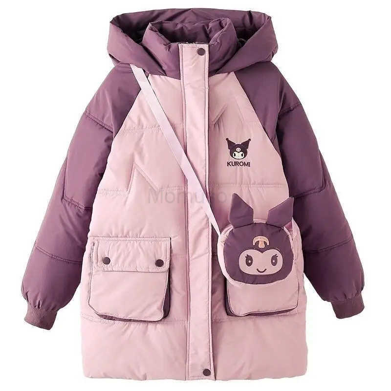 Sanrio Girl Child Cotton Clothes Kuromi Hooded Velvet Thicken Kawaii Anime Figure Childrens Clothing Autumn Winter New Jacket for Kids H251104