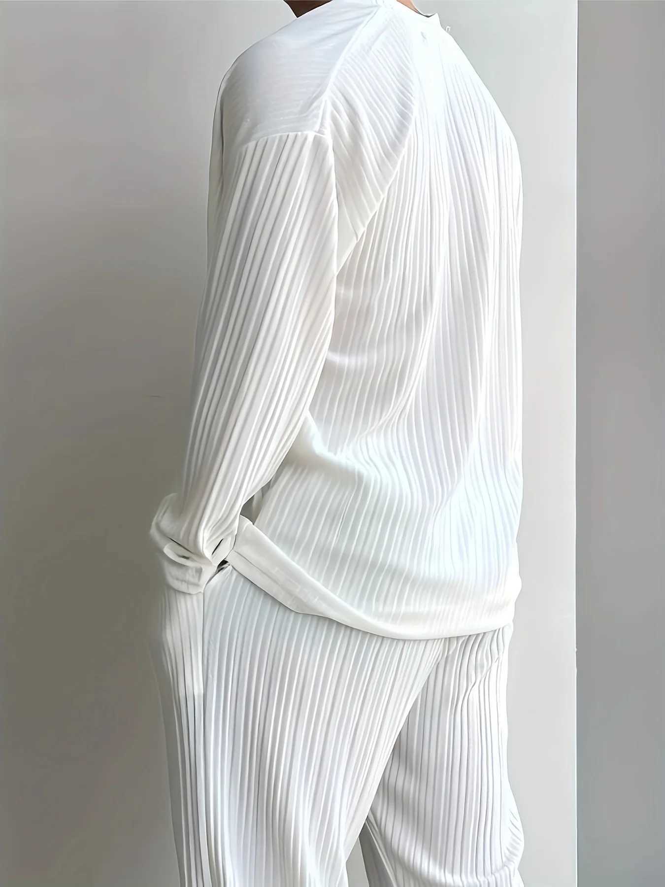 New mens commuter twopiece set casual buttondown shirt long sleeve pants cool mens summer suit the best choice for casual J251104