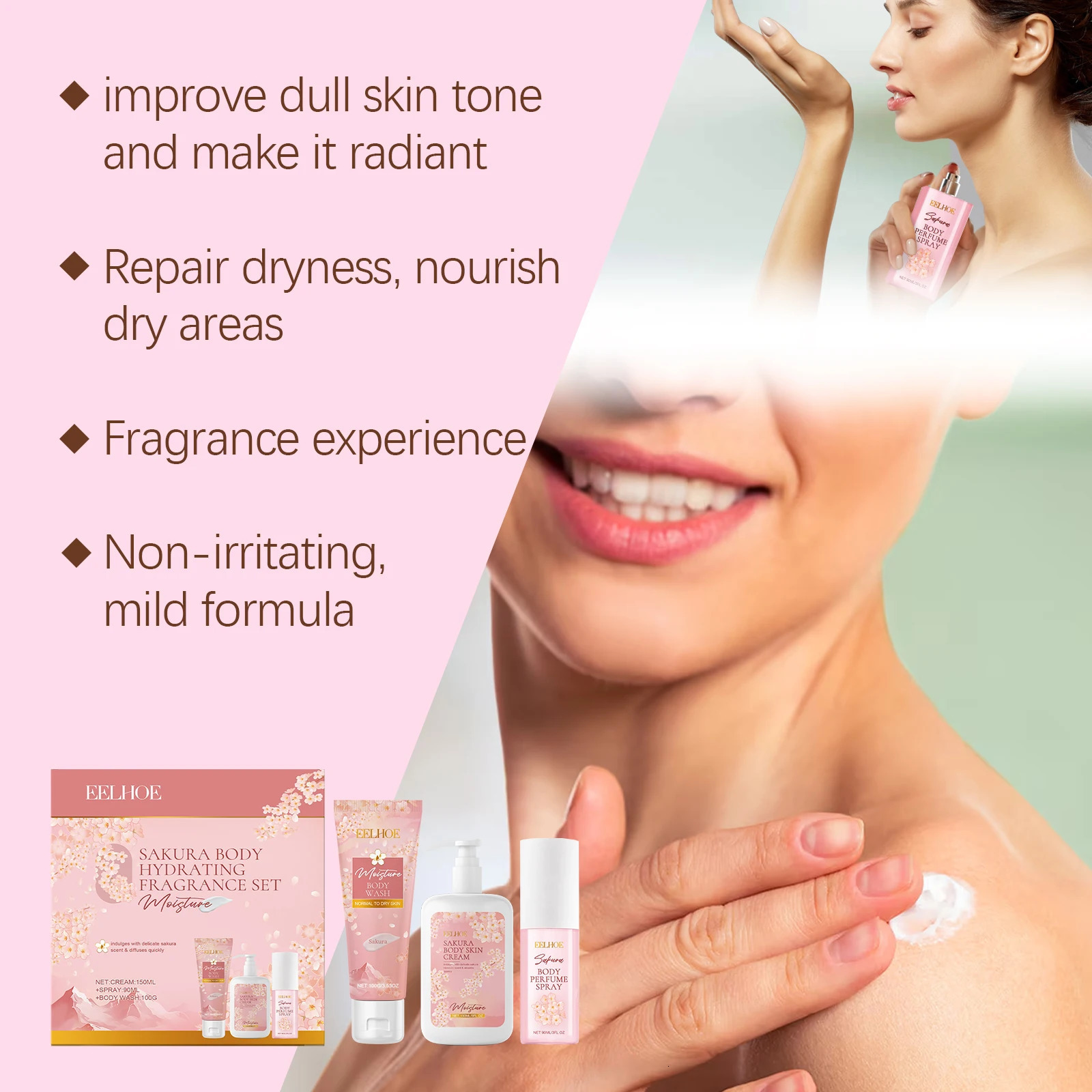 Sakura Body Care Set Gentle Cleansing Hydrating Nourishing Skincare for Dry Skin Floral Fragrance Gift for Wome 251030