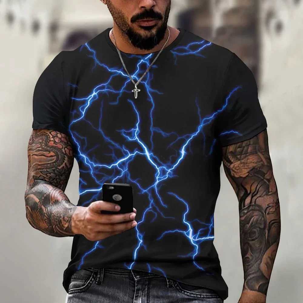 Lightning Graphic Mens T-shirt Short Sleeve 3D Printed Street Style Mens T-shirt 5XL Large O-neck Casual Fashion Summer Top W250403