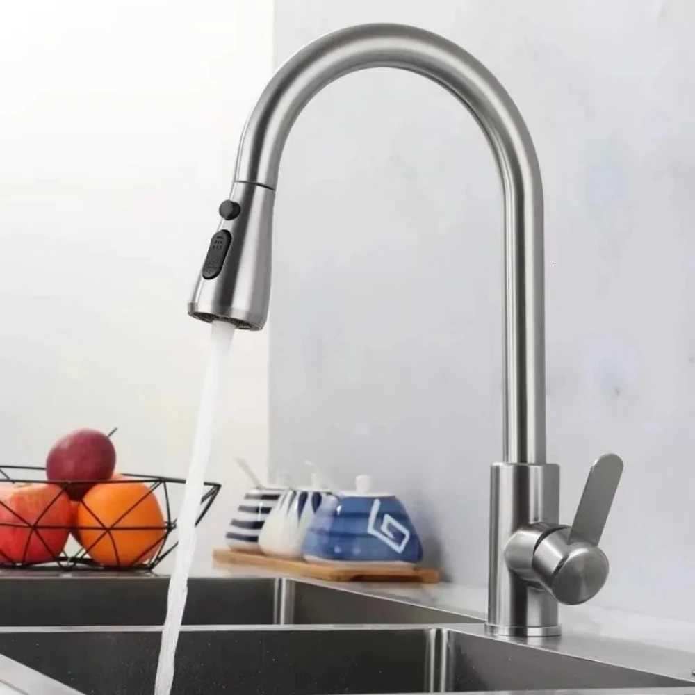 Hot Cold Taps Kitchen Faucets 304 stainless steel Pl Out Kitchen Sink Water Tap Deck Mounted Mixer Stream Sprayer Y251104