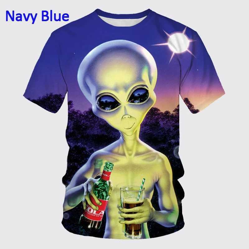 Interesting alien graphic mens T-shirt 3D UFO invader printed T-shirt fashionable womens clothing cool childrens T-shirt y2k short sleeved W250403