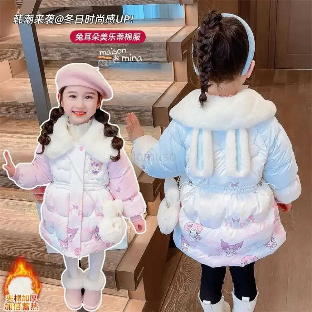 Sanrio Cartoon Cotton Clothes Child Girls Thicken Warm Coat Kuromi Princess Autumn Winter Clothing Plus Velvet Baby Winter Cute Coat H251104