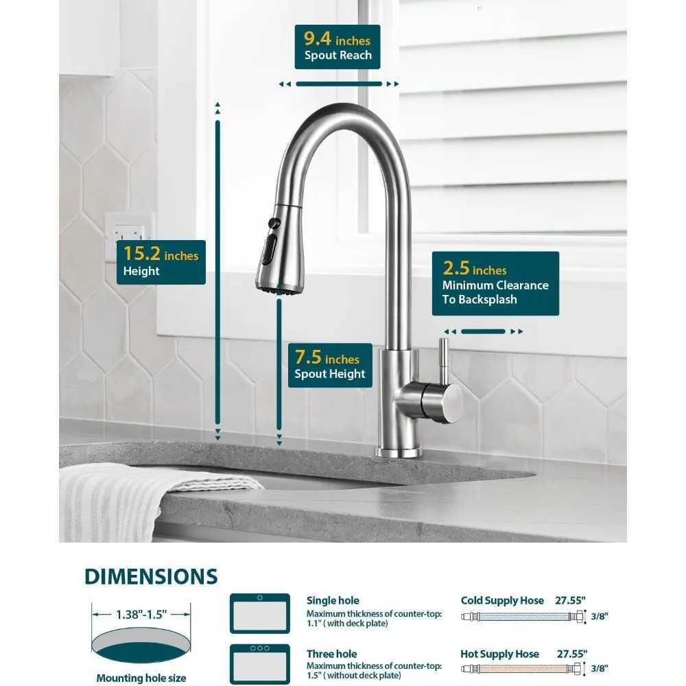High Arc Single Handle Kitchen Sink Faucet with Pl-Down Sprayer Bed Nickel Finish Pot Filler Included Stainless Steel C Y251104