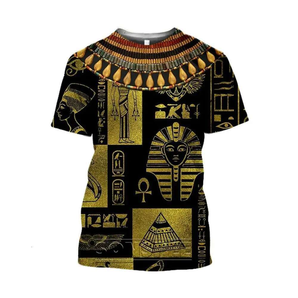 Egyptian Civilization Mural Totem 3D Haruku Print Men's And Women Summer Street Hip-Hop Retro Round Neck Short Sleeve T-shirt