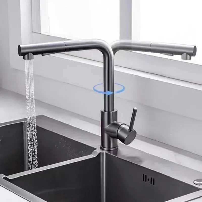 Sing Black Pl Out Kitchen Sink Faucet Two Model Stream Sprayer Nozzle Stainless Steel Hot Cold Wate Mixer Tap Deck Y251104