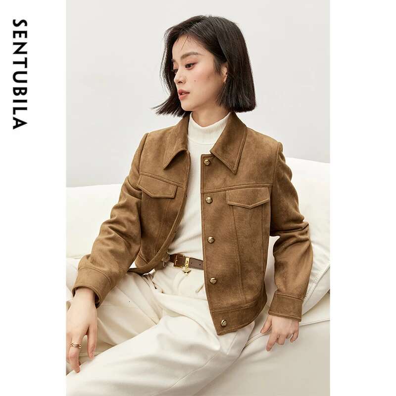 SENTUBILA Retro Leather Jackets For Women Winter Thick Warm Outerwear 2024 Vintage Moto Biker Jacket Female Short Coat 143W56798