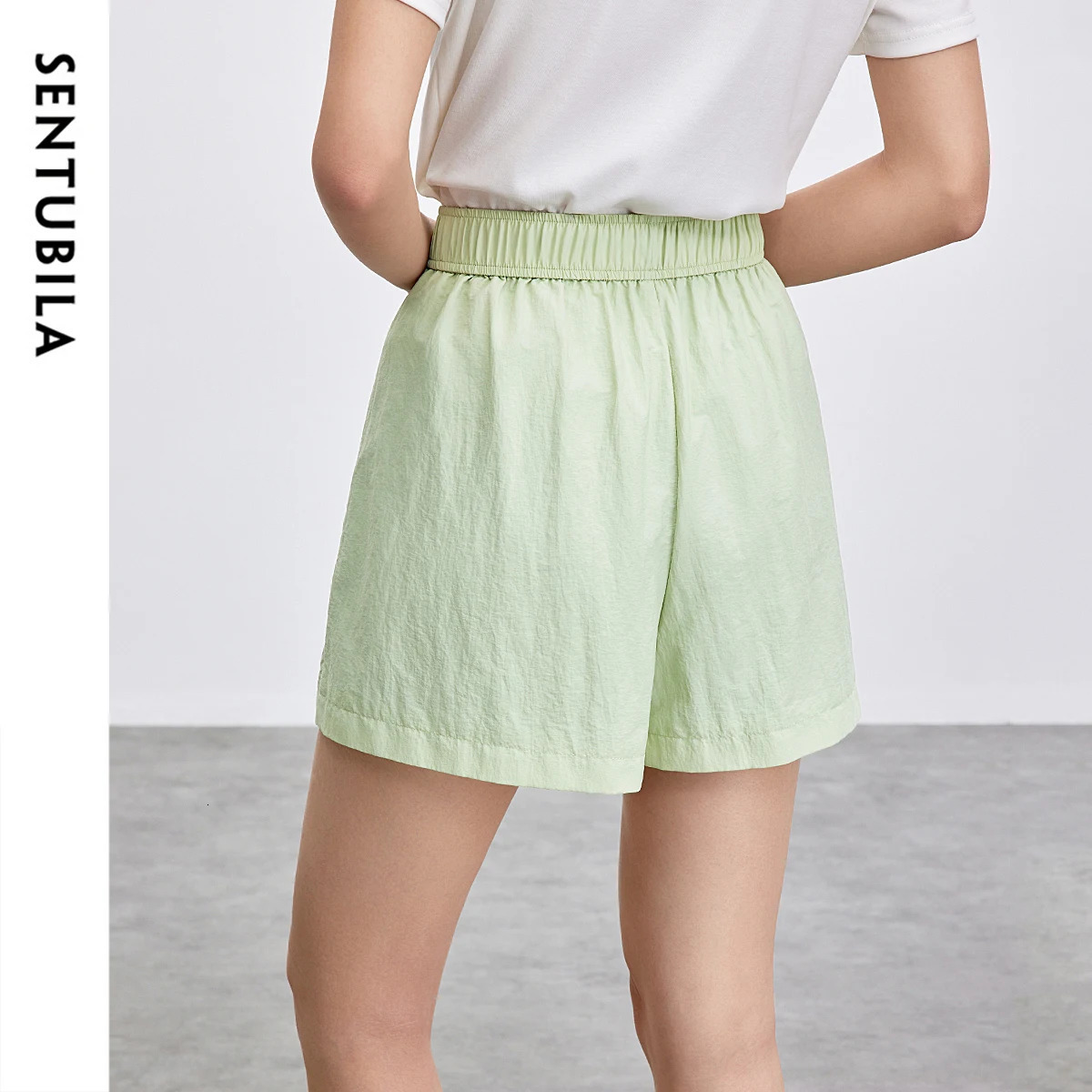 SENTUBILA solid color womens shorts for spring and summer 2025 casual brushed waist straight through clothing 151K87925 250401