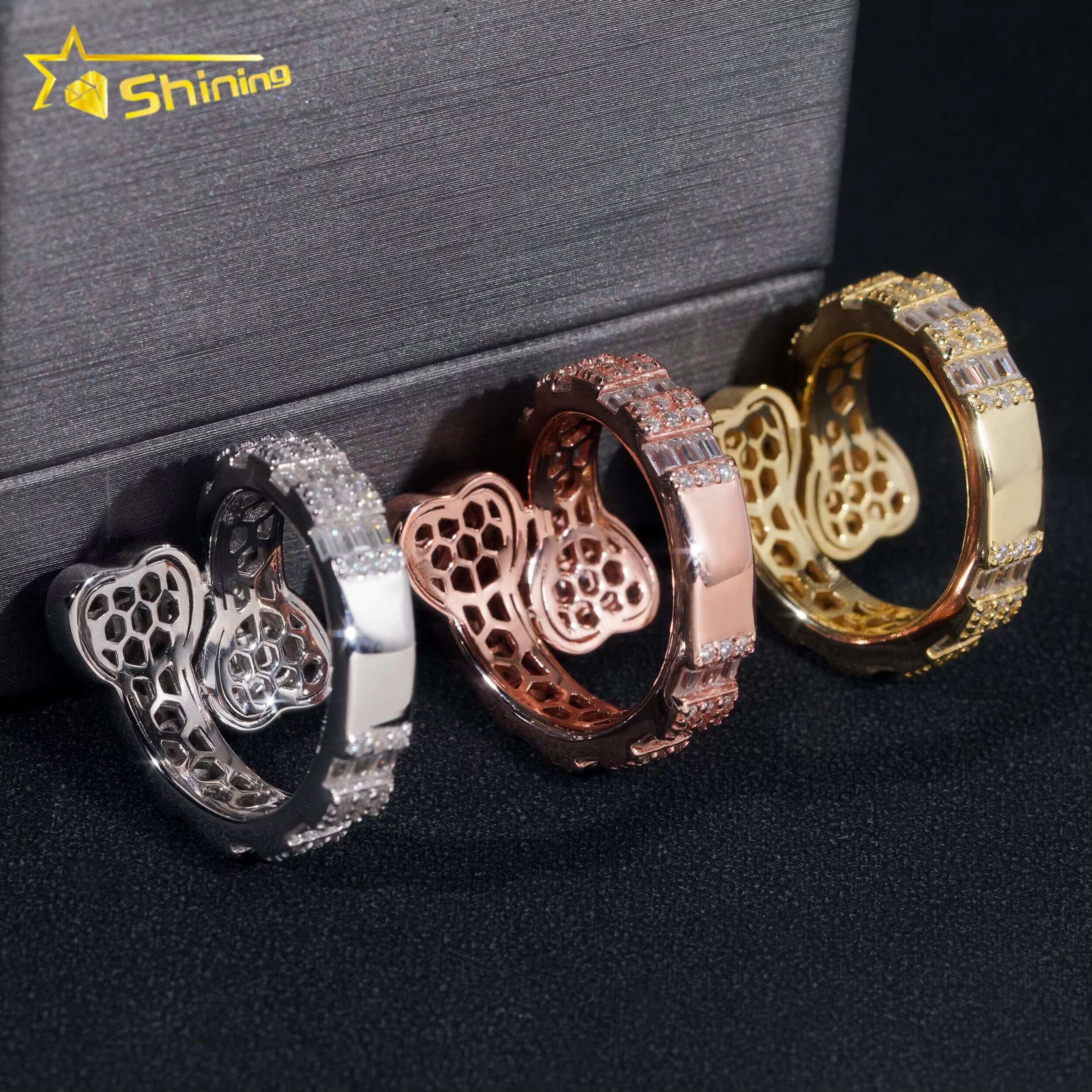 Pass Diamond Tester Vvs Moissanite Diamond Rings Sterling Silver 925 Fashion Hip Hop Iced Out Jewelry Custom Ring