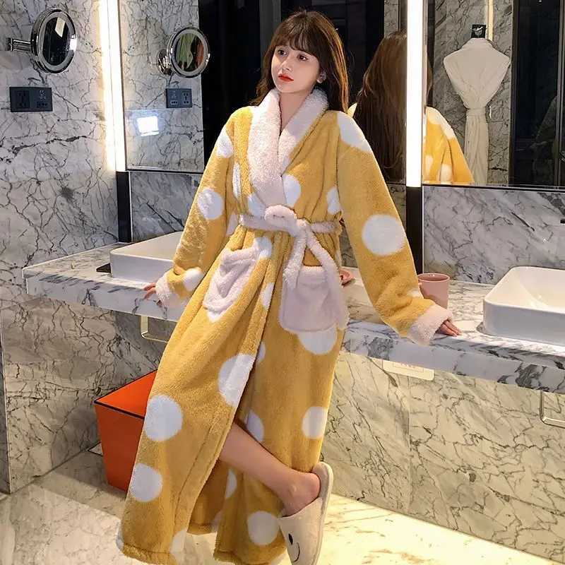 Winter Kimono Warm Flannel Bath Robe Long Coral Fleece Bathrobe Dressing Gown Women Cozy Night Sleepwear Plus Size 3Xl C251104