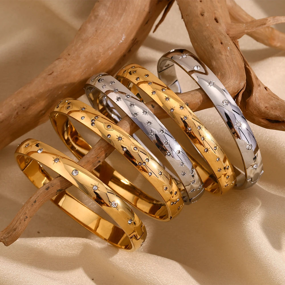 E.B.belle Classic Star Moon Devils Eye 7.8mm Can Be Opened bangle bracelet gold plated trendy womens stainless steel jewelry 250327