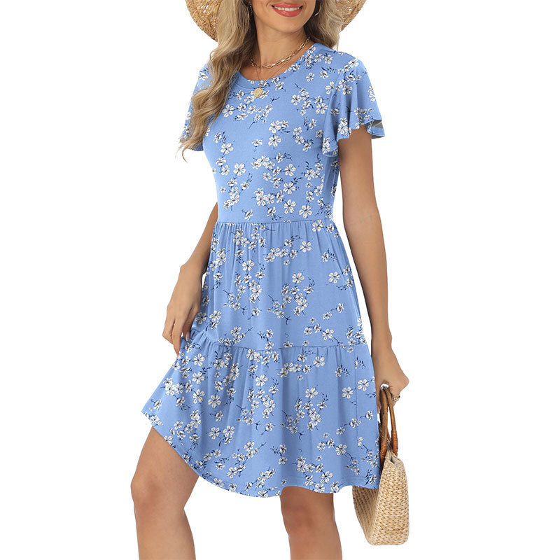 New 2025 Spring and Summer Womens Elegant Leisure Vacation Style Short Sleeve Dress