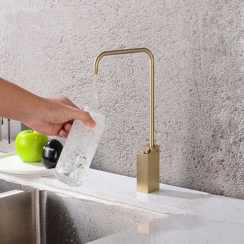 Push Botton Direct Drinking Water Faucet Kitchen Sink Tap Rotation Total Brass Black B Gold Sink Tap Y251104
