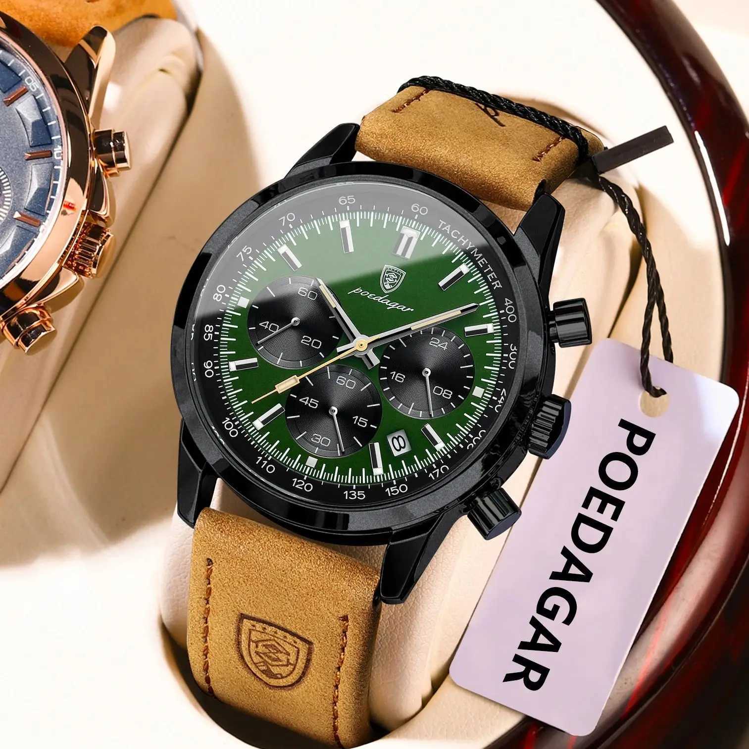 POEDAGAR Luxury Sports Men Watch Waterproof Luminous Chronograph Leather Male Watch Fashion Military Quartz Mens Watches RelojT251104