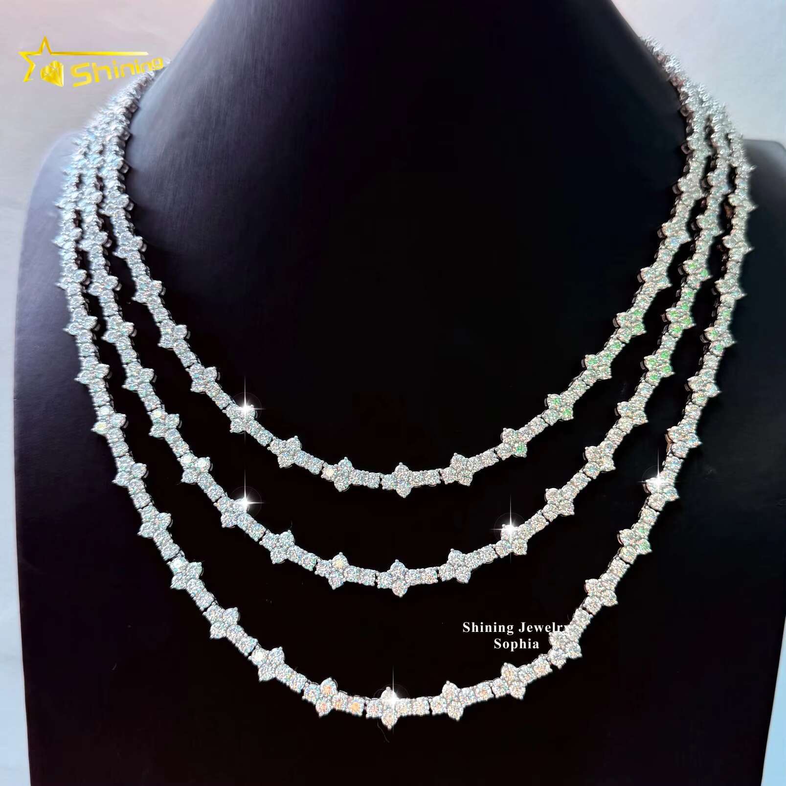 Hot Selling Hip Hop Moissanite Chokers Necklace S925 Silver Gold Plated 3mm VVS Moissanite Cross Tennis Chain