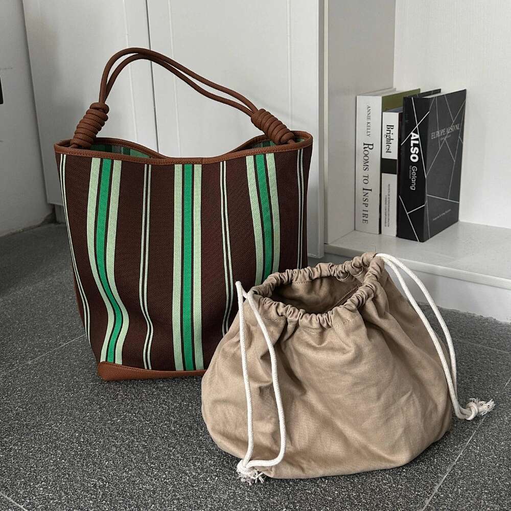 2025 Spring New Color Contrast Women Cotton Fabric Oversize Bags Minimalism Lady Daily Purse Big Tote