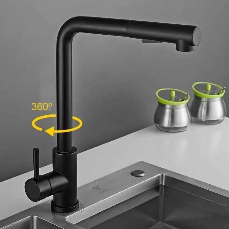Black Pl Out Kitchen Sink Faucet ible 2 Modes Stream Sprayer Nozzle Faucets Stainless Steel Hot Cold Wate Mixer Tap Deck Y251104