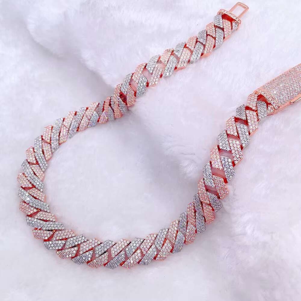 S925 Hip Hop Jewelry Icedout Two Tone Necklace 15mm Cuban Chain Icedout Moissanite Diamond Cuban Link Chain Cuban Bracelet