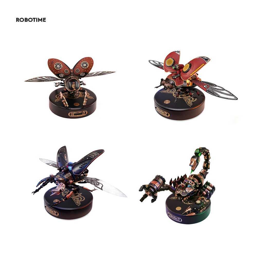 Robotime Rokr MI Series 4 kinds of Plastic Puzzles Emperor Scorpion Beetles Golden Coin Turtle 3D Assembly Building Block Sets C251104