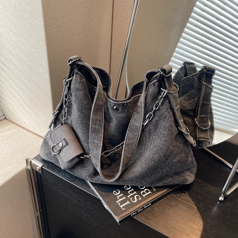 Spring Retro Denim Canvas Crossbody Bag Large Capacity Casual Communicating Shoulder Bag Simple Versatile Handbag 250402