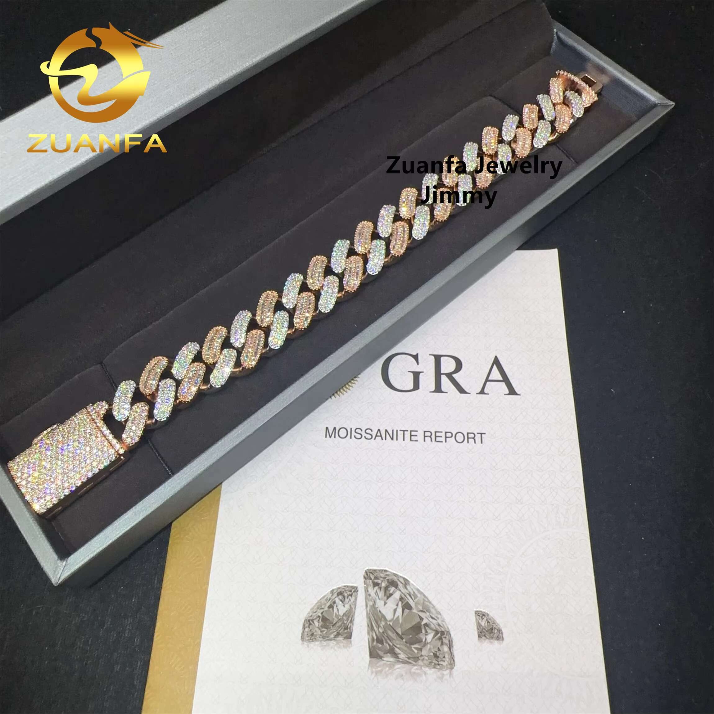 Pass Diamond Tester Hip Hop 925 Silver Two Tone Color Rapper Jewelry Popular VVS1 Moissanite Diamond Cuban Link Bracelet Men