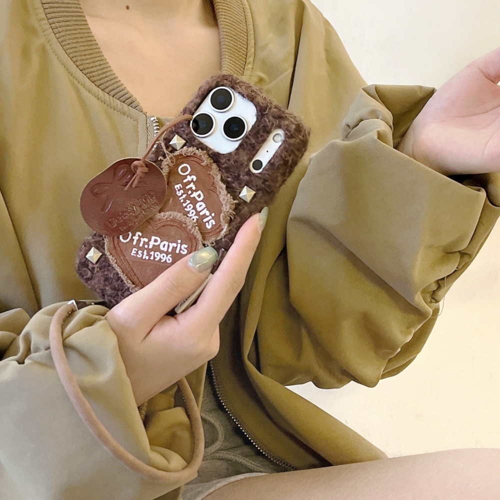 Punk Style Rivet Heart Patch Phone Case Compatible with iPhone 17/16 Pro Velvet Case iPhone 15/14 Cartoon
