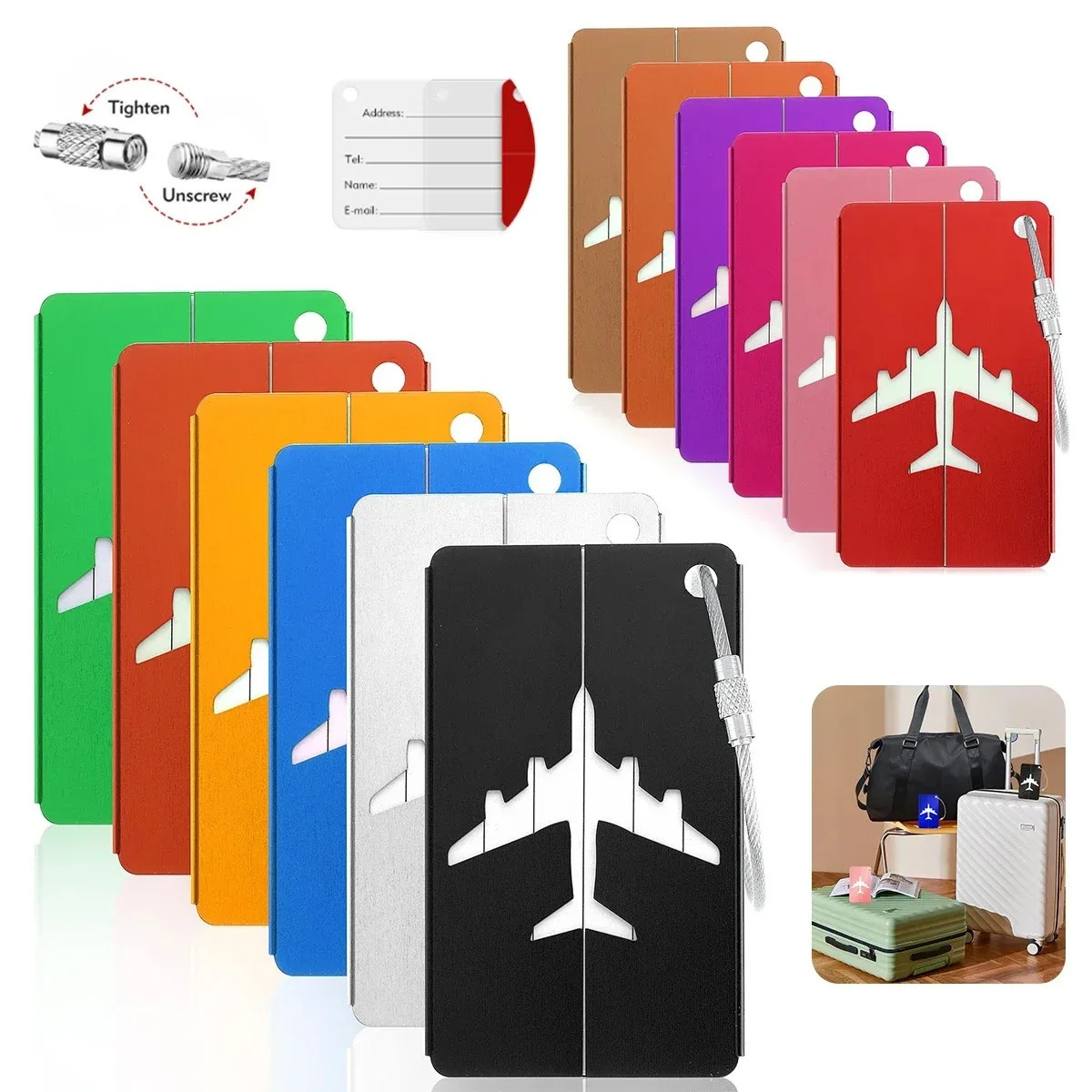 Aluminium Alloy Aircraft Luggage Tag with Name Travel Luggage Tag ID Card Anti-lost Solid Colour Travel Accessories251104