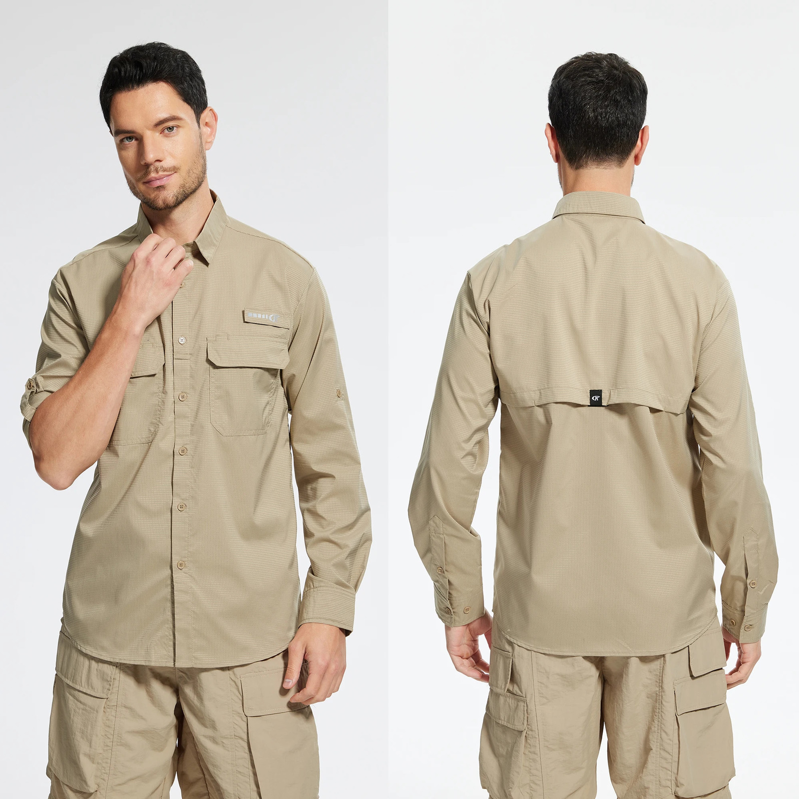 Summer UPF 50mens long sleeved fishing shirt Rush protective casual button down shirt breathable back net fishing shirt 250403